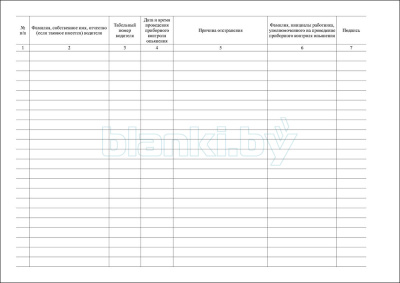 Журнал регистрации водителей, отстраненных от работы внутренняя часть