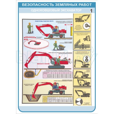 Плакат Безопасность земляных работ - Одноковшовый экскаватор