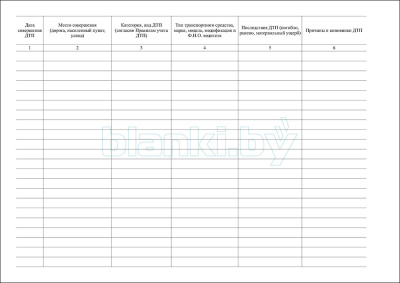 Журнал учета дорожно-транспортных происшествий внутренняя часть