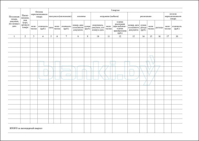 Книга учета товаров (готовой продукции) внутренняя часть