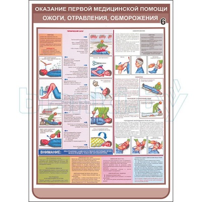 Плакат Оказание первой медицинской помощи при ожогах, отравлениях, обморожениях